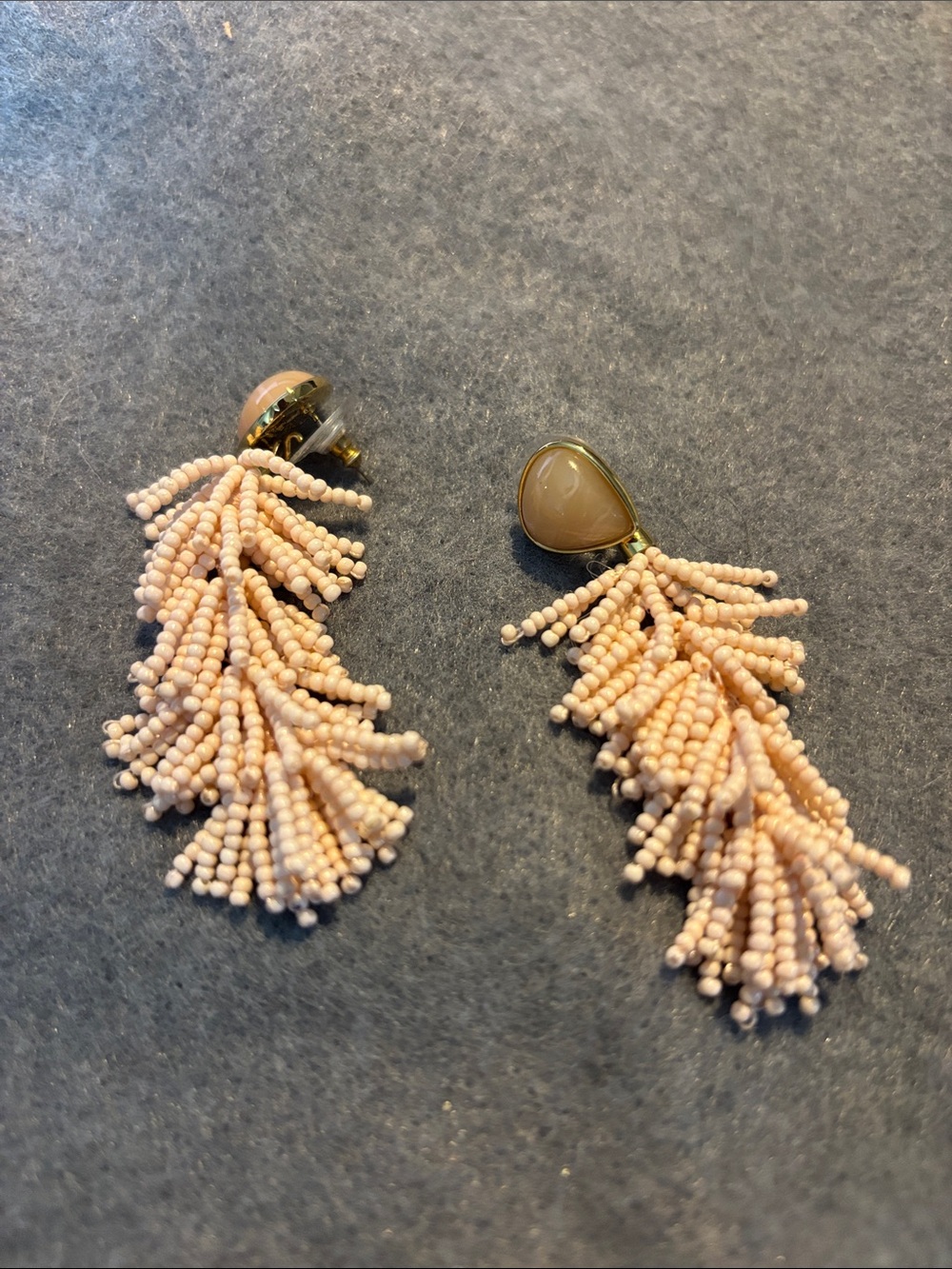 Stella & Dot Peach Beaded Tassel Drop Earrings